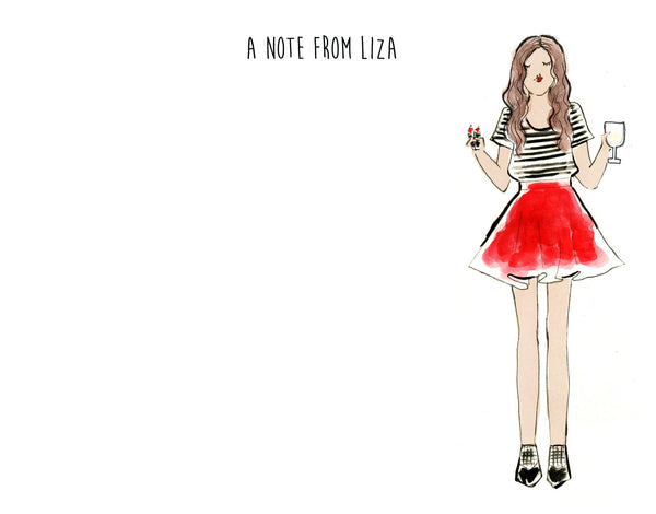 Black and White Tee and Red Skirt Personalized Stationery Set