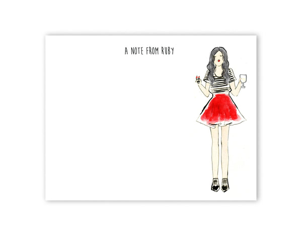 Black and White Tee and Red Skirt Personalized Stationery Set