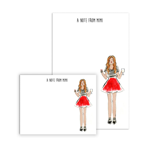 Black and White Tee and Red Skirt Personalized Stationery Desk Set