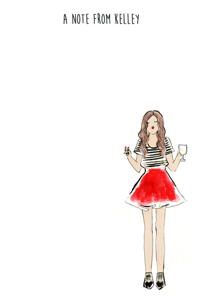 Black and White Tee Red Skirt Girl Personalized Notepad