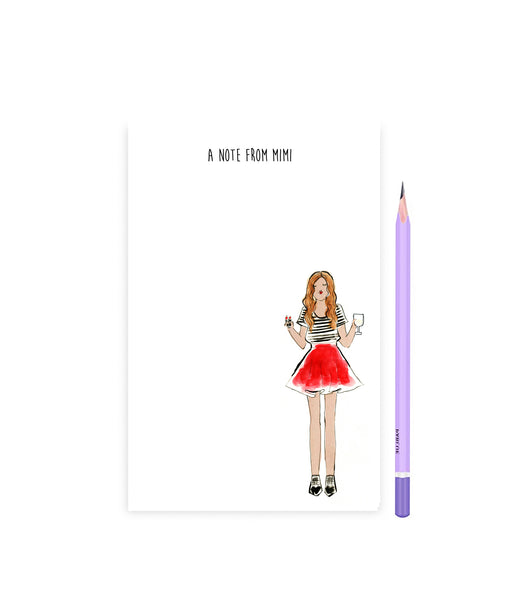 Black and White Tee Red Skirt Girl Personalized Notepad
