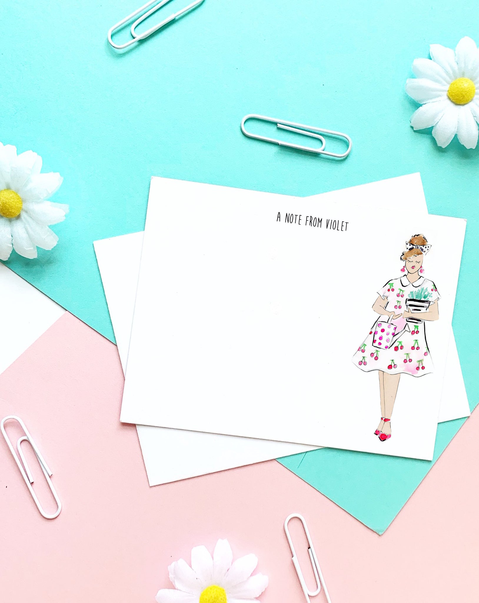 Cherry Dress Girl Personalized Stationery Set