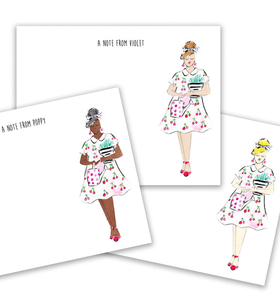 Cherry Dress Girl Personalized Stationery Set