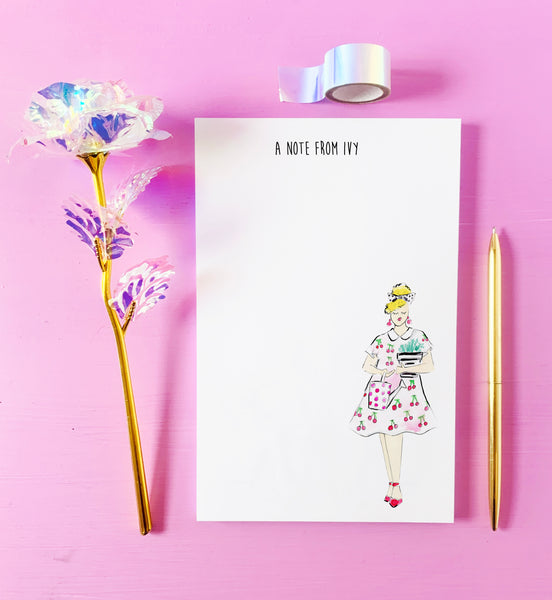 Cherry Dress Garden Girl Personalized Notepad