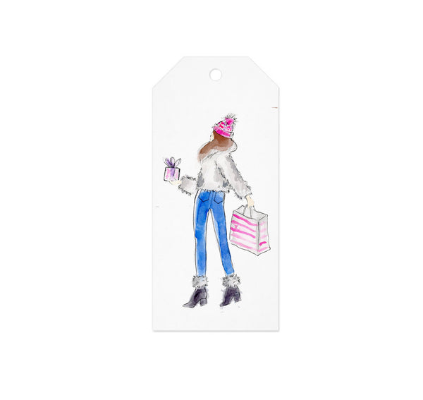 Holiday Shopping Girl Gift Tag