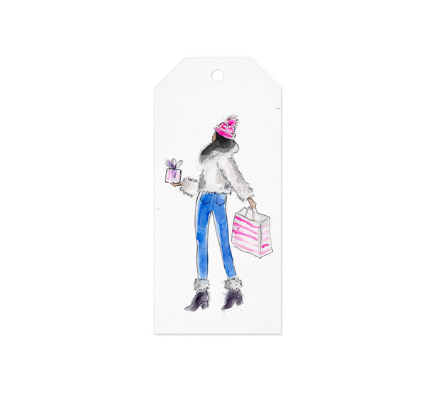Holiday Shopping Girl Gift Tag