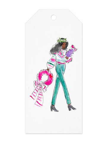 Colorful Christmas Decorating Girl Gift Tag