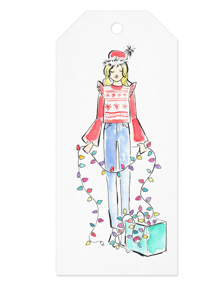 Christmas Lights Girl Gift Tag