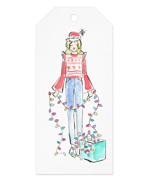 Christmas Lights Girl Gift Tag