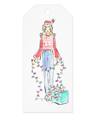 Christmas Lights Girl Gift Tag