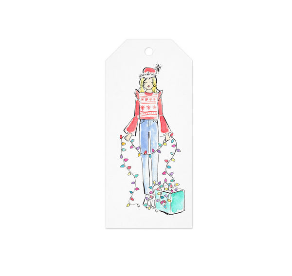 Christmas Lights Girl Gift Tag