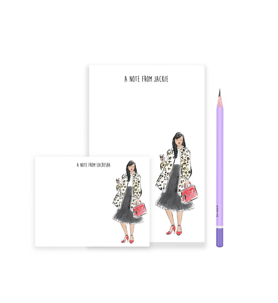 Leopard Coat + Lipstick Personalized Stationery Desk Set