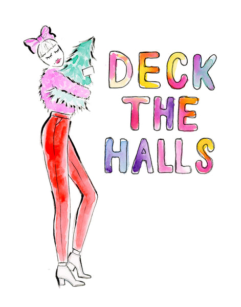 Pre-Order Christmas Card - Deck the Halls (red and pink)
