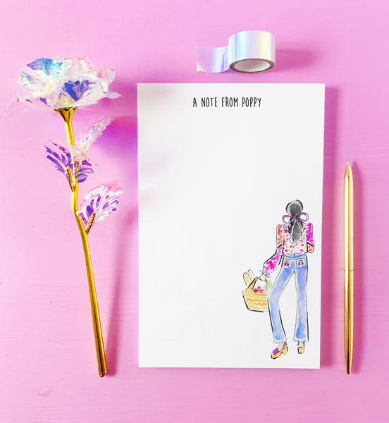 Denim + Bow Fashionista Girl Personalized Notepad