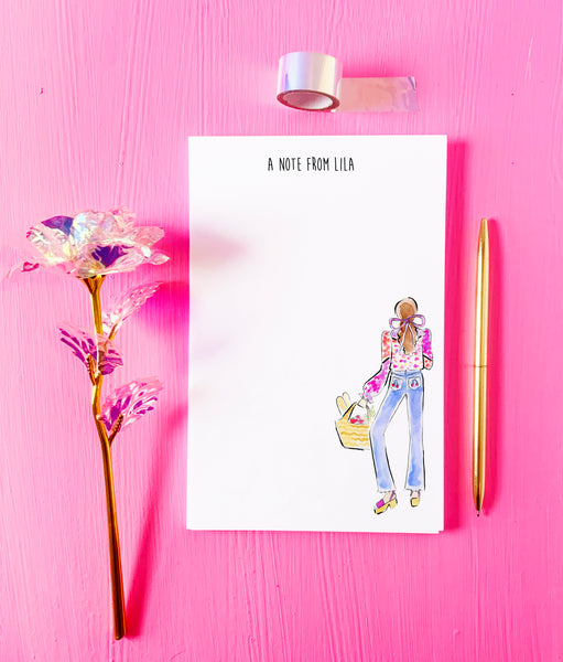 Denim + Bow Fashionista Girl Personalized Notepad