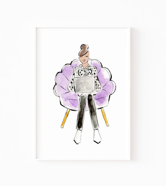 Fancy Purple Chair Girl Art Print