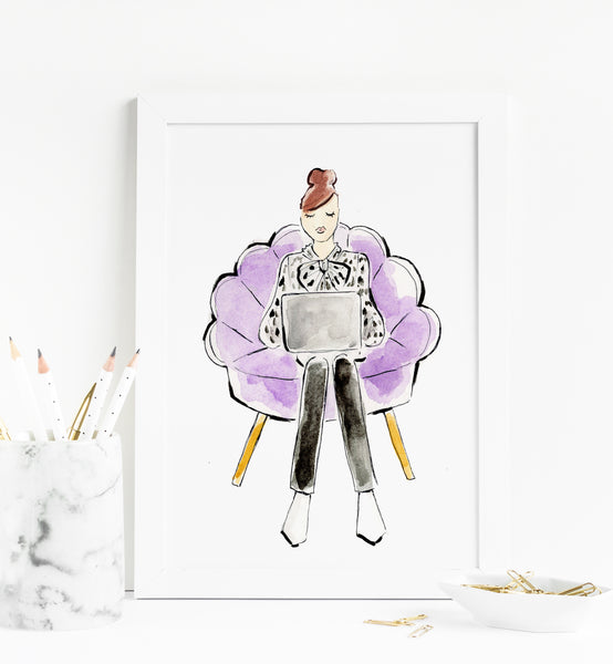 Fancy Purple Chair Girl Art Print