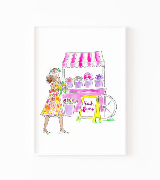 Flower Market Girl Art Print