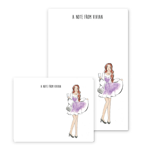 Lavender Dress Girl Personalized Stationery Desk Set