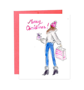Pre-Order Christmas Card - Merry Christmas Shopping Girl