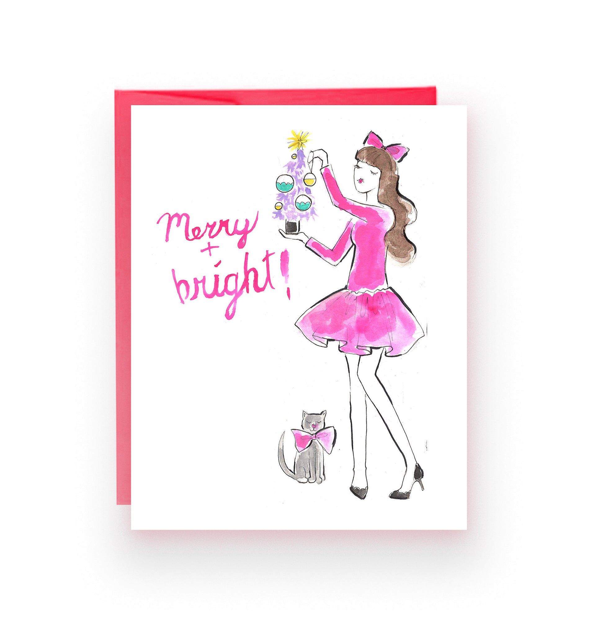 Merry + Bright Decoorating Holiday Card (Ready to Ship)