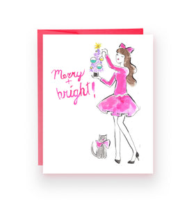 Merry + Bright Decoorating Holiday Card (Ready to Ship)
