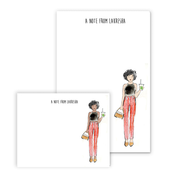 Orange Gingham Girl Personalized Stationery Desk Set