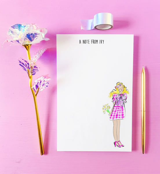 Pink Gingham Fashionista Girl Personalized Notepad