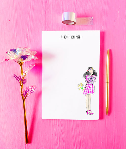 Pink Gingham Fashionista Girl Personalized Notepad