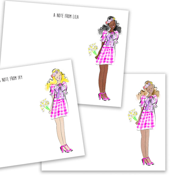 Pink Gingham Fashionista Personalized Stationery Set