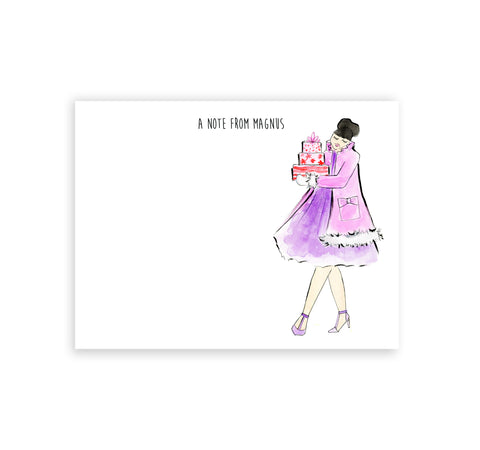 Pink + Purple Carrying Presents Girl Personalized Stationery