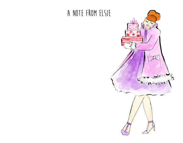 Pink + Purple Carrying Presents Girl Personalized Stationery