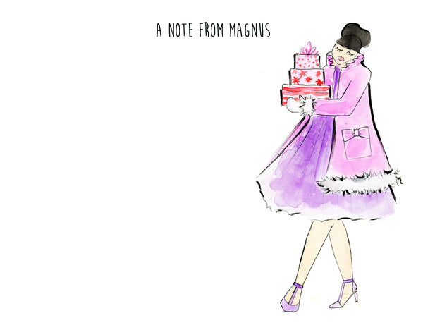 Pink + Purple Carrying Presents Girl Personalized Stationery