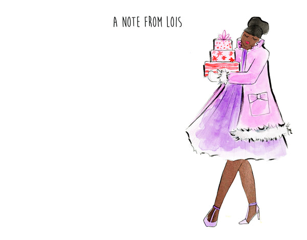 Pink + Purple Carrying Presents Girl Personalized Stationery