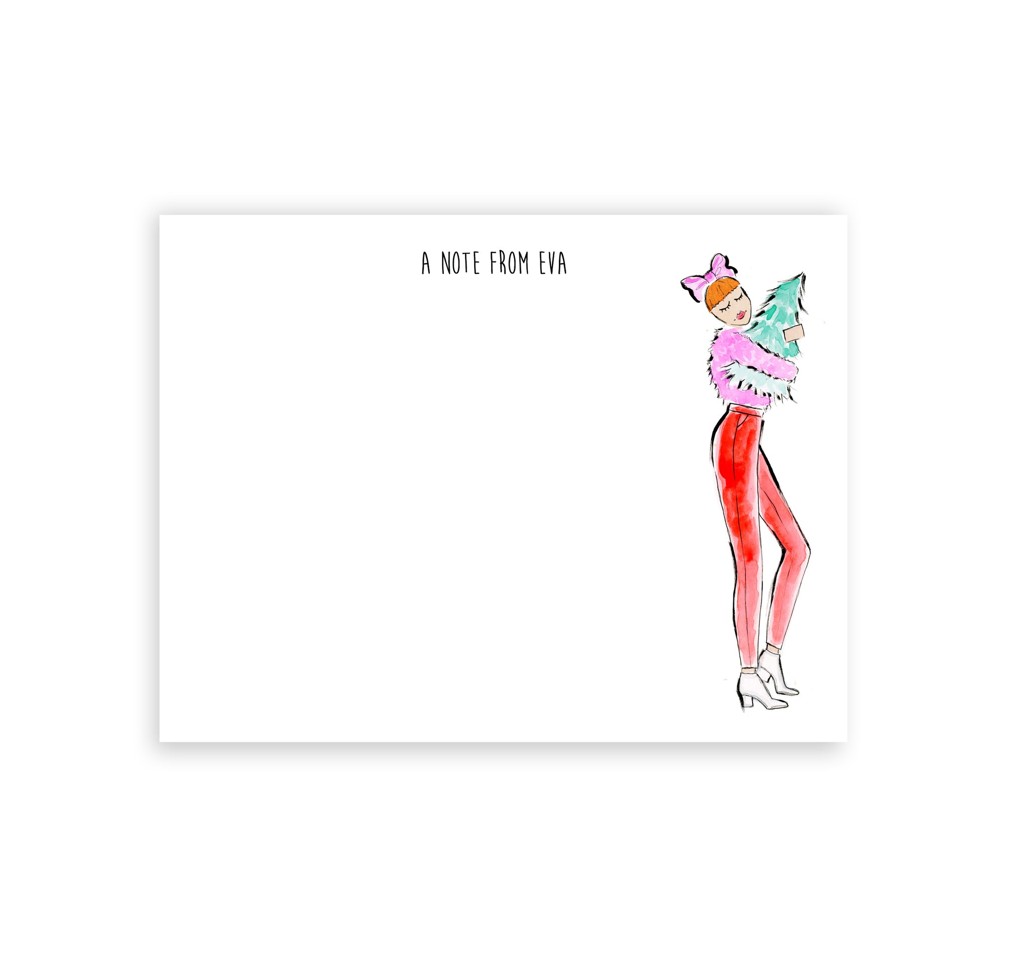 Pink+ Red Carrying Christmas Tree Girl Personalized Stationery