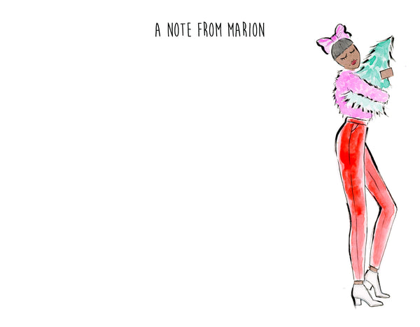 Pink+ Red Carrying Christmas Tree Girl Personalized Stationery