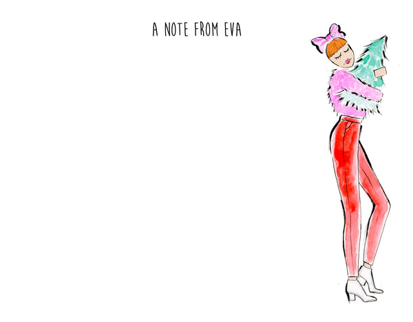 Pink+ Red Carrying Christmas Tree Girl Personalized Stationery