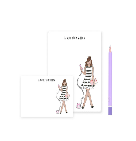 Retro Telephone Girl Personalized Stationery Desk Set