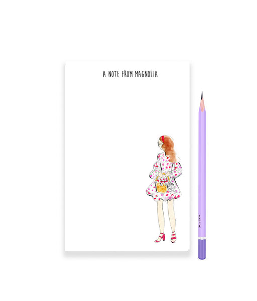 Strawberry Dress Girl with Strawberries Personalized Notepad