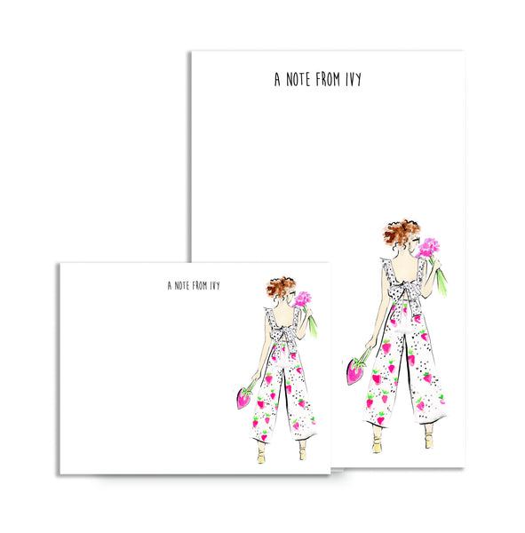 Strawberry Jumpsuit Fashionista Personalized Stationery Desk Set