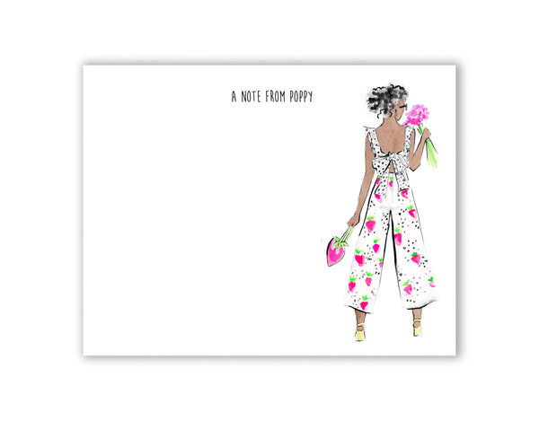 Strawberry Jumpsuit Fashionista Personalized Stationery Set