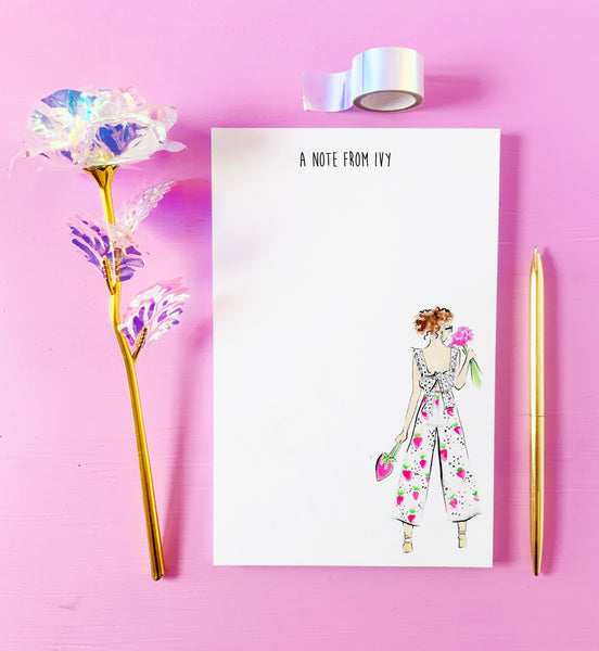 Strawberry Jumpsuit Fashionista Personalized Notepad