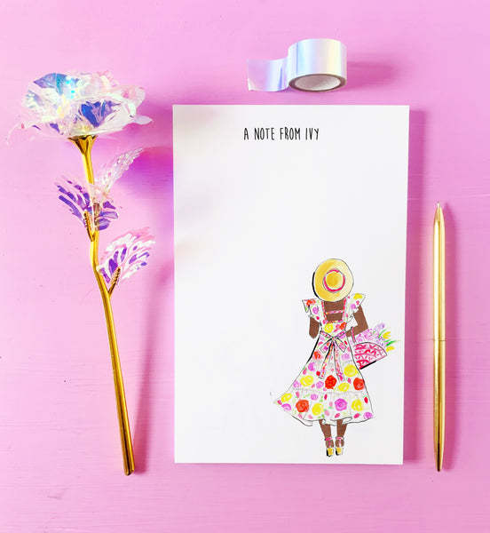 Sunny Garden Girl Personalized Notepad