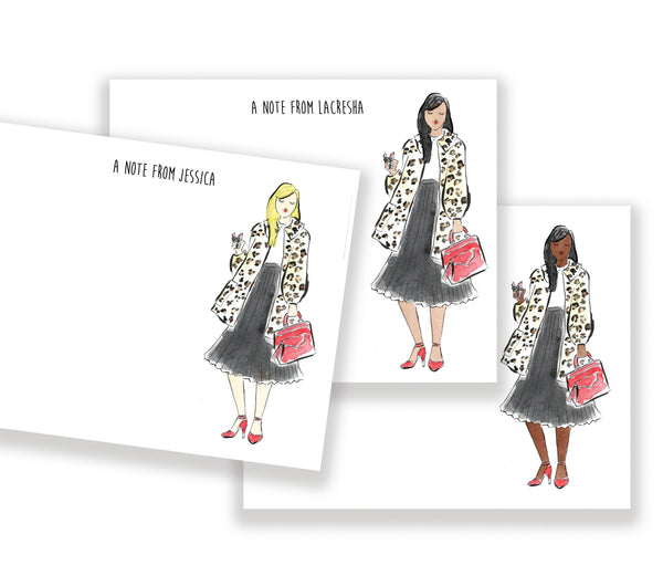 Leopard Coat + Lipstick Personalized Stationery Desk Set