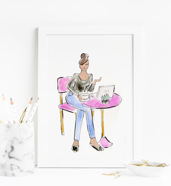 Coffee Shop Girl Art Print