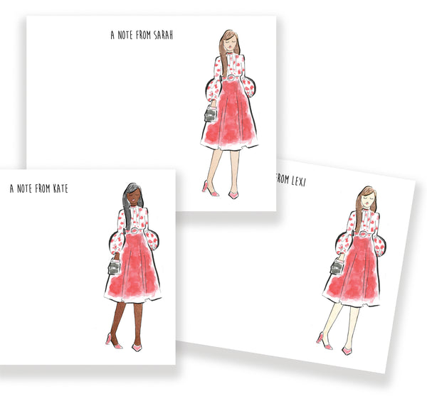 Red Dress Girl Personalized Stationery Desk Set