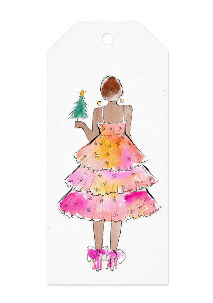 Holiday Twinkle Dress Girl Gift Tag