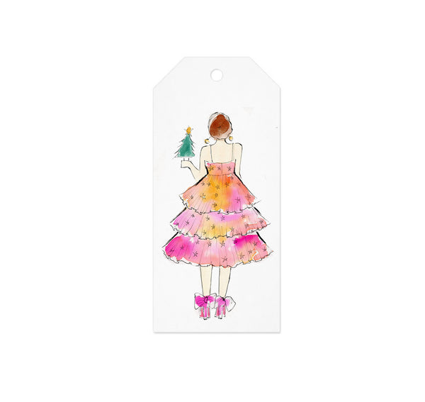 Holiday Twinkle Dress Girl Gift Tag