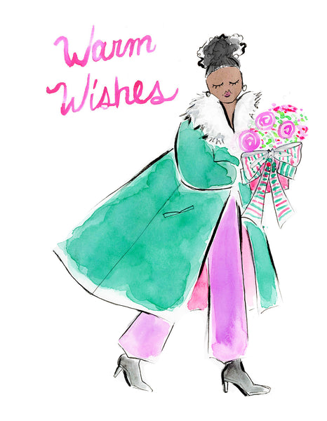 Pre-Order Holiday Card - Warm Wishes Bouquet Girl