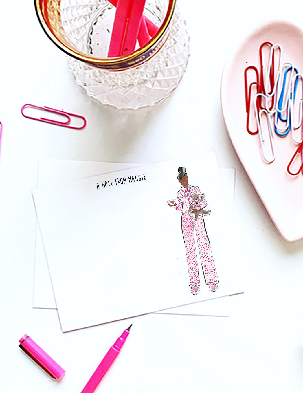 Valentine Pajama Girl Personalized Stationery